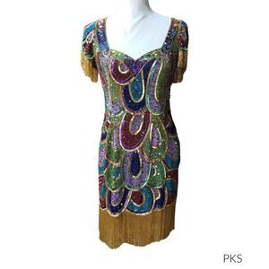 VTG Naeem Khan RIAZEE BOUTIQUE heavy beaded sequins mini sheath dress